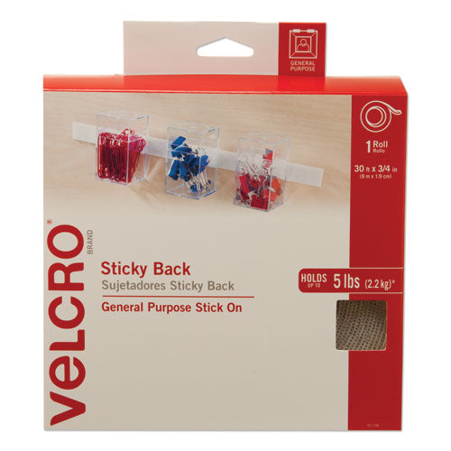 Image of VELCRO® Brand Sticky-Back Fasteners, Removable Adhesive, 0.75" X 30 Ft, White
