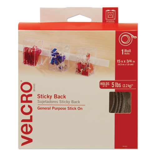 Image of VELCRO® Brand Sticky-Back Fasteners With Dispenser, Removable Adhesive, 0.75" X 15 Ft, White