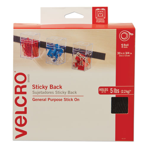 Image of VELCRO® Brand Sticky-Back Fasteners, Removable Adhesive, 0.75" X 30 Ft, Black
