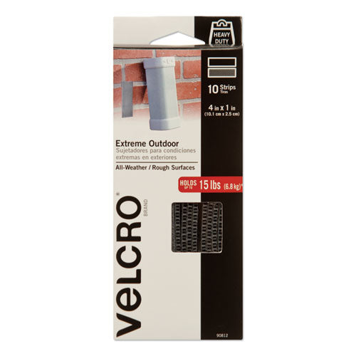 Image of VELCRO® Brand Heavy-Duty Fasteners, Extreme Outdoor Performance. 1" X 4", Titanium, 10/pack