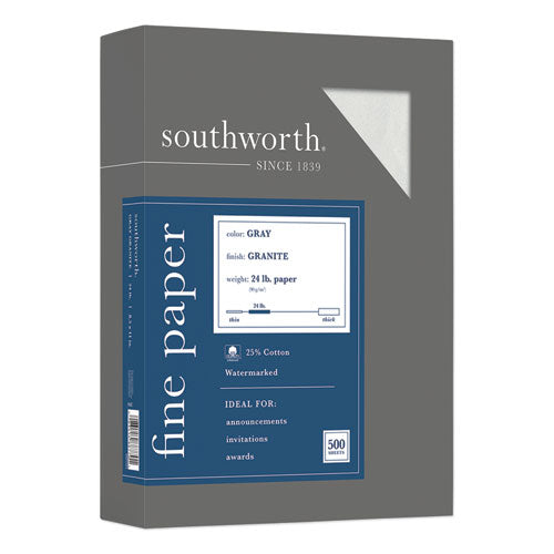 Image of Southworth® Granite Specialty Paper, 24 lb Bond Weight, 8.5 x 11, Gray, 500/Ream