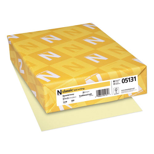 Image of Neenah Paper CLASSIC Laid Stationery Writing Paper, 24 lb Bond Weight, 8.5 x 11, Baronial Ivory, 500/Ream