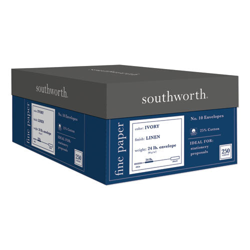 Image of Southworth® 25% Cotton Linen #10 Envelope, Commercial Flap, Gummed Closure, 4.13 X 9.5, Ivory, 250/box