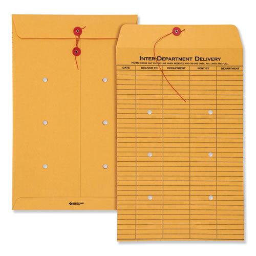 Image of Quality Park Brown Kraft String/Button Interoffice Envelope, #98, One-Sided Five-Column Format, 31-Entries, 10 x 15, Brown Kraft, 100/CT