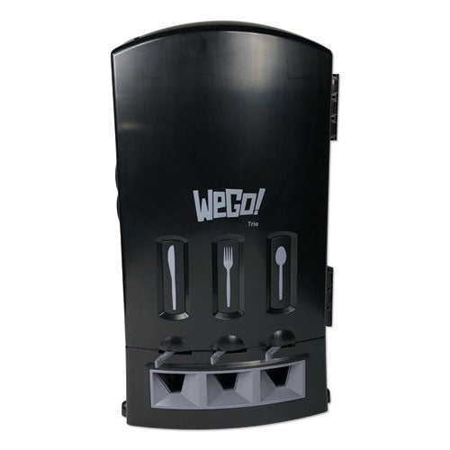 Image of WeGo Trio Utensil Dispenser, Holds 100 Forks/100 Knives/100 Spoons, 13.39 x 15.75 x 23.62, Black