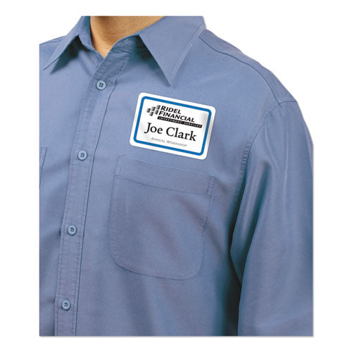 Image of Avery® Flexible Adhesive Name Badge Labels, 3.38 X 2.33, White/blue Border, 40/pack