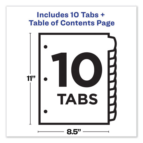 Image of Avery® Customizable TOC Ready Index Multicolor Tab Dividers, 10-Tab, 1 to 10, 11 x 8.5, White, Traditional Color Tabs, 1 Set