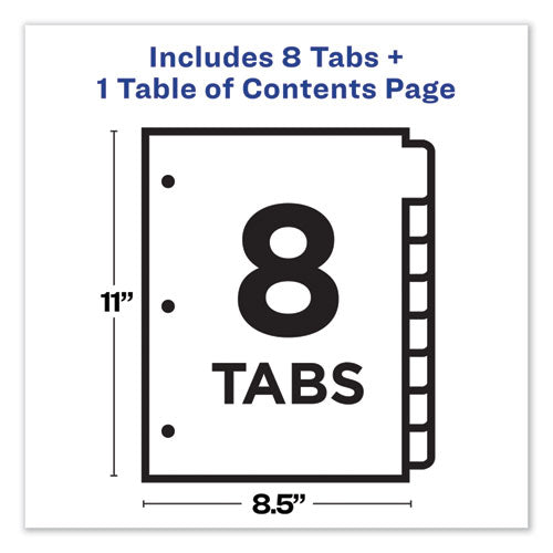 Image of Avery® Customizable TOC Ready Index Black and White Dividers, 8-Tab, 1 to 8, 11 x 8.5, 1 Set