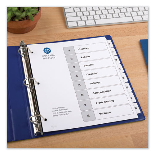 Image of Avery® Customizable TOC Ready Index Black and White Dividers, 8-Tab, 1 to 8, 11 x 8.5, 1 Set