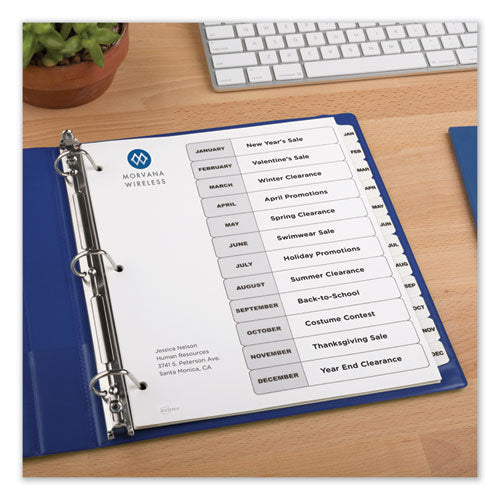 Image of Avery® Customizable TOC Ready Index Black and White Dividers, 12-Tab, Jan. to Dec., 11 x 8.5, 1 Set