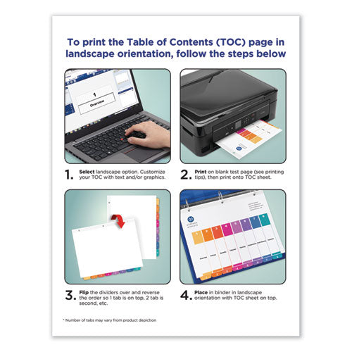 Image of Avery® Customizable TOC Ready Index Multicolor Tab Dividers, Uncollated, 8-Tab, 1 to 8, 11 x 8.5, White, 24 Sets
