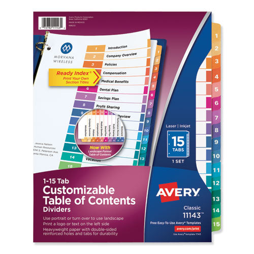 Image of Avery® Customizable TOC Ready Index Multicolor Tab Dividers, 15-Tab, 1 to 15, 11 x 8.5, White, Traditional Color Tabs, 1 Set