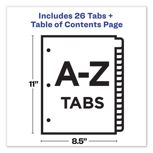 Image of Avery® Customizable TOC Ready Index Multicolor Tab Dividers, 26-Tab, A to Z, 11 x 8.5, White, Traditional Color Tabs, 1 Set