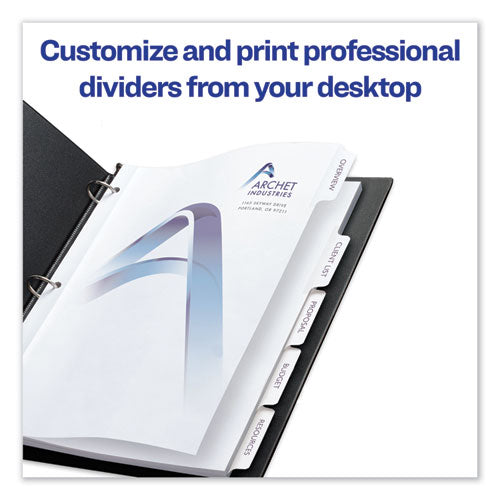 Image of Avery® Customizable Print-On Dividers, 3-Hole Punched, 5-Tab, 11 x 8.5, White, 25 Sets