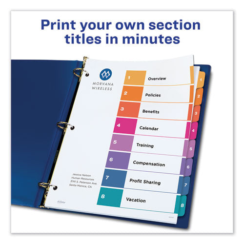 Image of Avery® Customizable TOC Ready Index Multicolor Tab Dividers, Uncollated, 8-Tab, 1 to 8, 11 x 8.5, White, 24 Sets