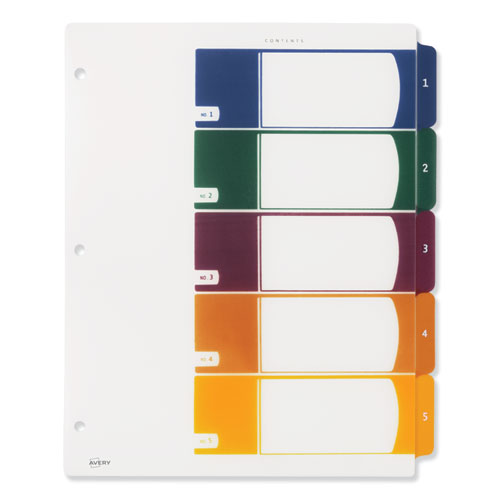 Image of Avery® Customizable Table Of Contents Ready Index Dividers With Multicolor Tabs, 5-Tab, 1 To 5, 11 X 8.5, Translucent, 1 Set