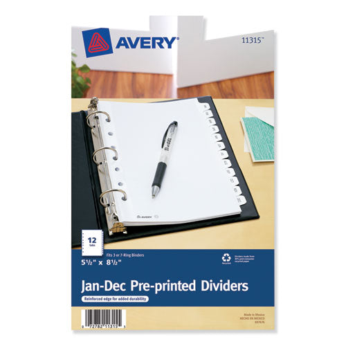 Image of Avery® Preprinted Tab Dividers, 12-Tab, Jan. to Dec., 8.5 x 5.5, White, 1 Set