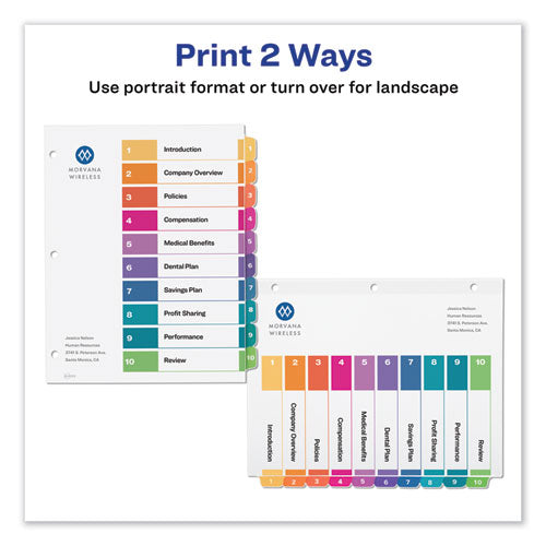 Image of Avery® Customizable TOC Ready Index Multicolor Tab Dividers, Uncollated, 10-Tab, 1 to 10, 11 x 8.5, White, 24 Sets