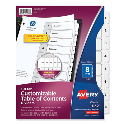 Image of Avery® Customizable TOC Ready Index Black and White Dividers, 8-Tab, 1 to 8, 11 x 8.5, 1 Set