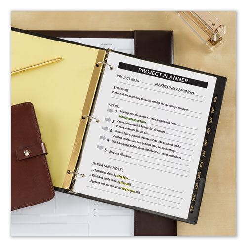 Image of Avery® Preprinted Black Leather Tab Dividers w/Gold Reinforced Edge, 12-Tab, Jan. to Dec., 11 x 8.5, Buff, 1 Set