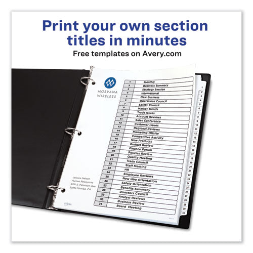 Image of Avery® Customizable TOC Ready Index Black and White Dividers, 31-Tab, 1 to 31, 11 x 8.5, 1 Set