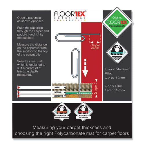 Image of Floortex® Cleartex Ultimat Polycarbonate Chair Mat for High Pile Carpets, 60" w x 48" l, Clear