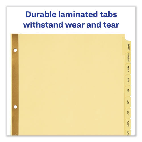 Image of Avery® Preprinted Laminated Tab Dividers with Gold Reinforced Binding Edge, 12-Tab, Jan. to Dec., 11 x 8.5, Buff, 1 Set
