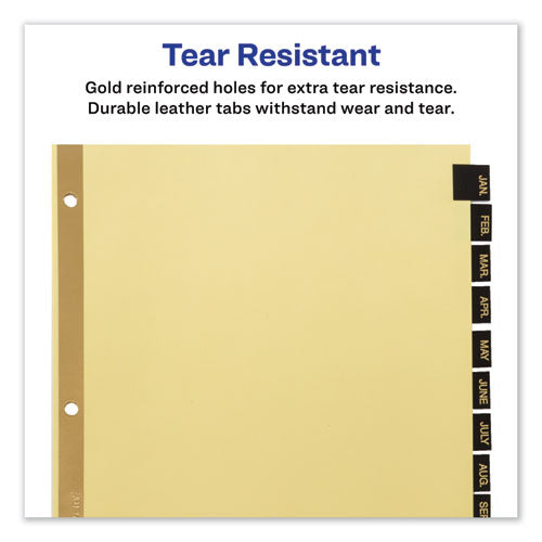 Image of Avery® Preprinted Black Leather Tab Dividers w/Gold Reinforced Edge, 12-Tab, Jan. to Dec., 11 x 8.5, Buff, 1 Set