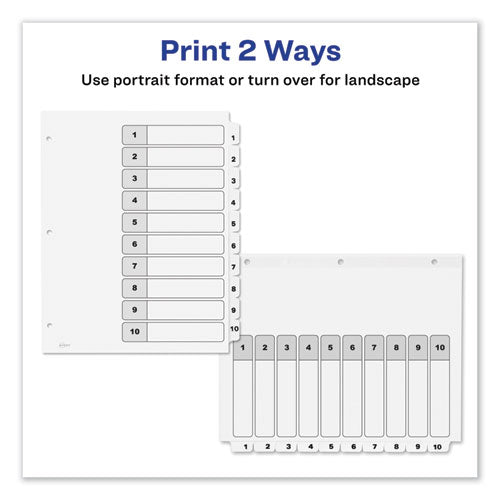 Image of Avery® Customizable TOC Ready Index Black and White Dividers, 10-Tab, 1 to 10, 11 x 8.5, 1 Set