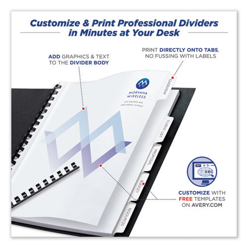 Image of Avery® Customizable Print-On Dividers, Unpunched, 5-Tab, 11 x 8.5, White, 5 Sets