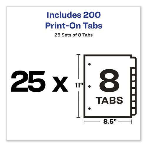 Image of Avery® Customizable Print-On Dividers, 3-Hole Punched, 8-Tab, 11 x 8.5, White, 25 Sets