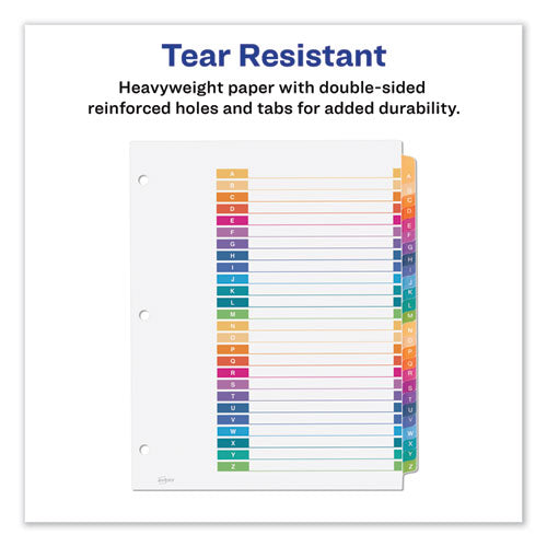 Image of Avery® Customizable TOC Ready Index Multicolor Tab Dividers, 26-Tab, A to Z, 11 x 8.5, White, Traditional Color Tabs, 1 Set