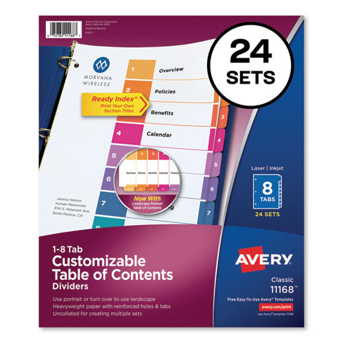 Image of Avery® Customizable TOC Ready Index Multicolor Tab Dividers, Uncollated, 8-Tab, 1 to 8, 11 x 8.5, White, 24 Sets