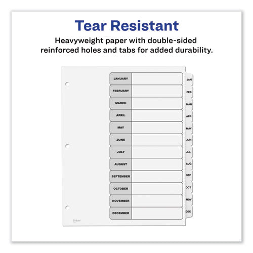 Image of Avery® Customizable TOC Ready Index Black and White Dividers, 12-Tab, Jan. to Dec., 11 x 8.5, 1 Set