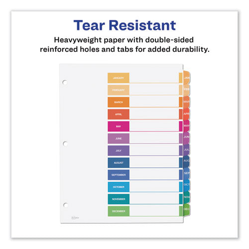Image of Avery® Customizable TOC Ready Index Multicolor Tab Dividers, 12-Tab, Jan. to Dec., 11 x 8.5, White, Traditional Color Tabs, 1 Set