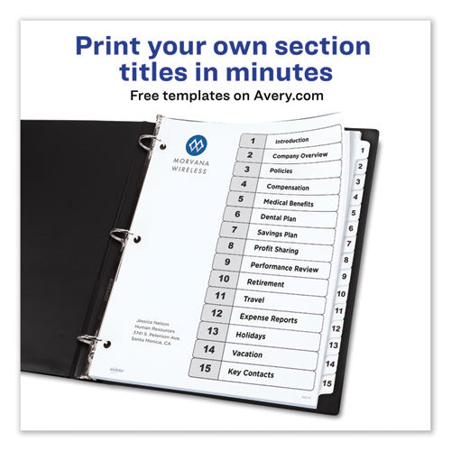 Image of Avery® Customizable TOC Ready Index Black and White Dividers, 15-Tab, 1 to 15, 11 x 8.5, 1 Set