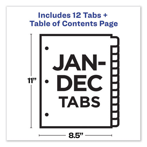 Image of Avery® Customizable TOC Ready Index Multicolor Tab Dividers, 12-Tab, Jan. to Dec., 11 x 8.5, White, Traditional Color Tabs, 1 Set