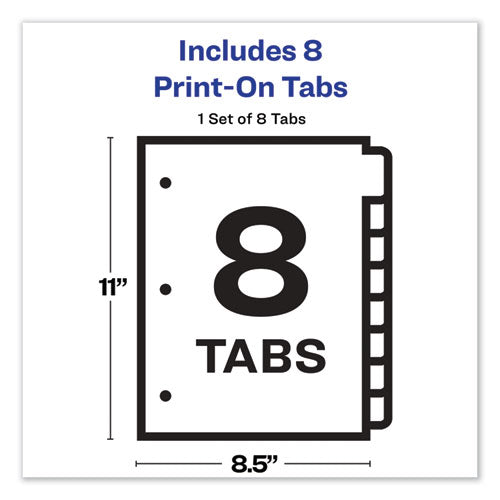 Image of Avery® Customizable Print-On Dividers, 3-Hole Punched, 8-Tab, 11 x 8.5, White, 1 Set