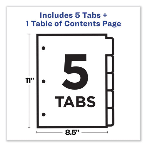 Image of Avery® Customizable TOC Ready Index Multicolor Tab Dividers, 5-Tab, 1 to 5, 11 x 8.5, White, Traditional Color Tabs, 1 Set