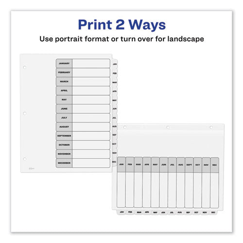 Image of Avery® Customizable TOC Ready Index Black and White Dividers, 12-Tab, Jan. to Dec., 11 x 8.5, 1 Set