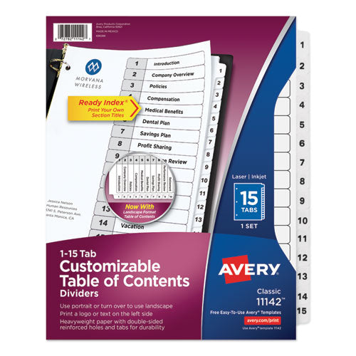 Image of Avery® Customizable TOC Ready Index Black and White Dividers, 15-Tab, 1 to 15, 11 x 8.5, 1 Set