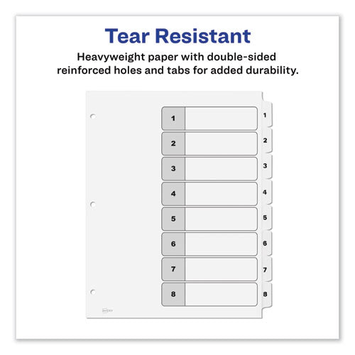 Image of Avery® Customizable TOC Ready Index Black and White Dividers, 8-Tab, 1 to 8, 11 x 8.5, 1 Set
