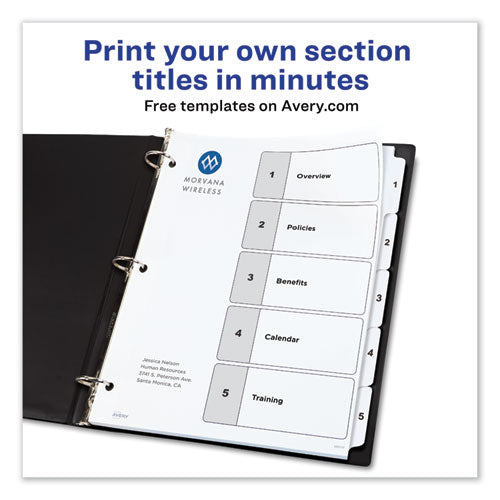 Image of Avery® Customizable TOC Ready Index Black and White Dividers, 5-Tab, 1 to 5, 11 x 8.5, 1 Set