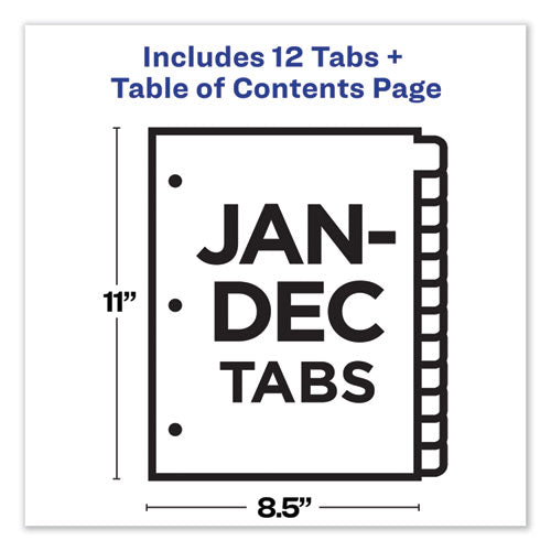 Image of Avery® Customizable TOC Ready Index Black and White Dividers, 12-Tab, Jan. to Dec., 11 x 8.5, 1 Set