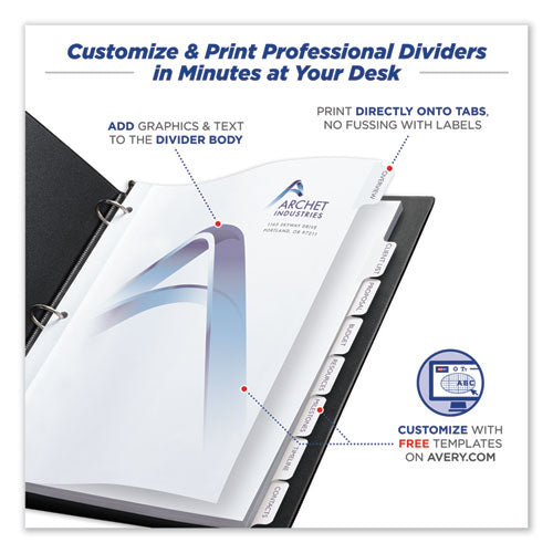 Image of Avery® Customizable Print-On Dividers, 3-Hole Punched, 8-Tab, 11 x 8.5, White, 5 Sets