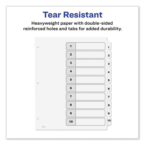 Image of Avery® Customizable TOC Ready Index Black and White Dividers, 10-Tab, 1 to 10, 11 x 8.5, 1 Set