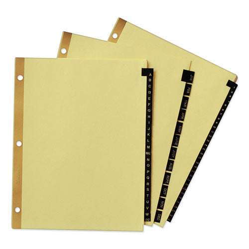 Image of Avery® Preprinted Black Leather Tab Dividers w/Gold Reinforced Edge, 12-Tab, Jan. to Dec., 11 x 8.5, Buff, 1 Set