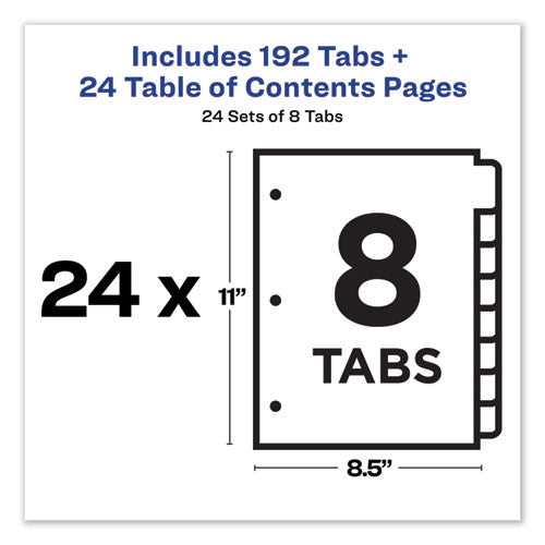 Image of Avery® Customizable TOC Ready Index Multicolor Tab Dividers, Uncollated, 8-Tab, 1 to 8, 11 x 8.5, White, 24 Sets