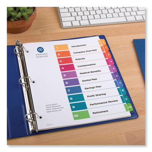 Image of Avery® Customizable TOC Ready Index Multicolor Tab Dividers, Uncollated, 10-Tab, 1 to 10, 11 x 8.5, White, 24 Sets
