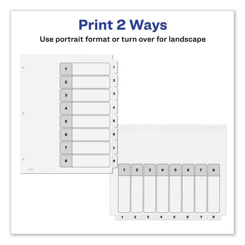 Image of Avery® Customizable TOC Ready Index Black and White Dividers, 8-Tab, 1 to 8, 11 x 8.5, 1 Set